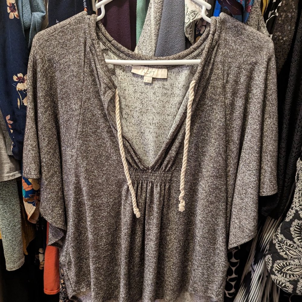 LOFT Women's Top Cotton Medium Brown and Cream V-Neck